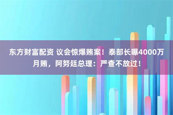 东方财富配资 议会惊爆贿案！泰部长曝4000万月贿，阿努廷总理：严查不放过！
