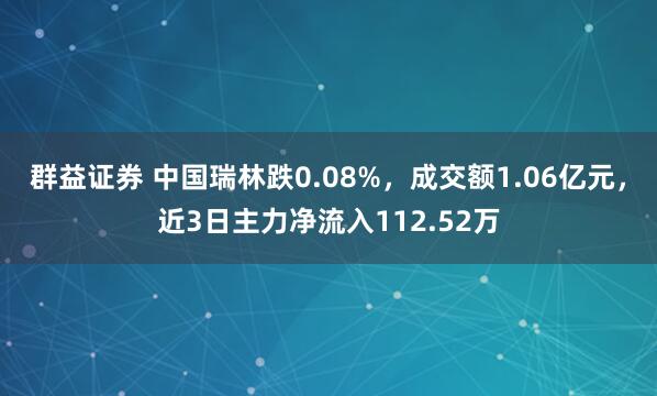 群益证券 中国瑞林跌0.08%，成交额1.06亿元，近3日主力净流入112.52万